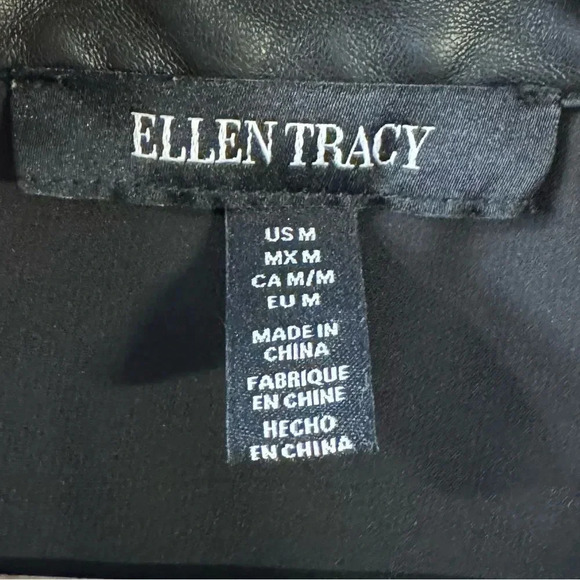 Ellen Tracy Faux Leather Trim Button-up Shirt Black Size Medium - Picture 4 of 4